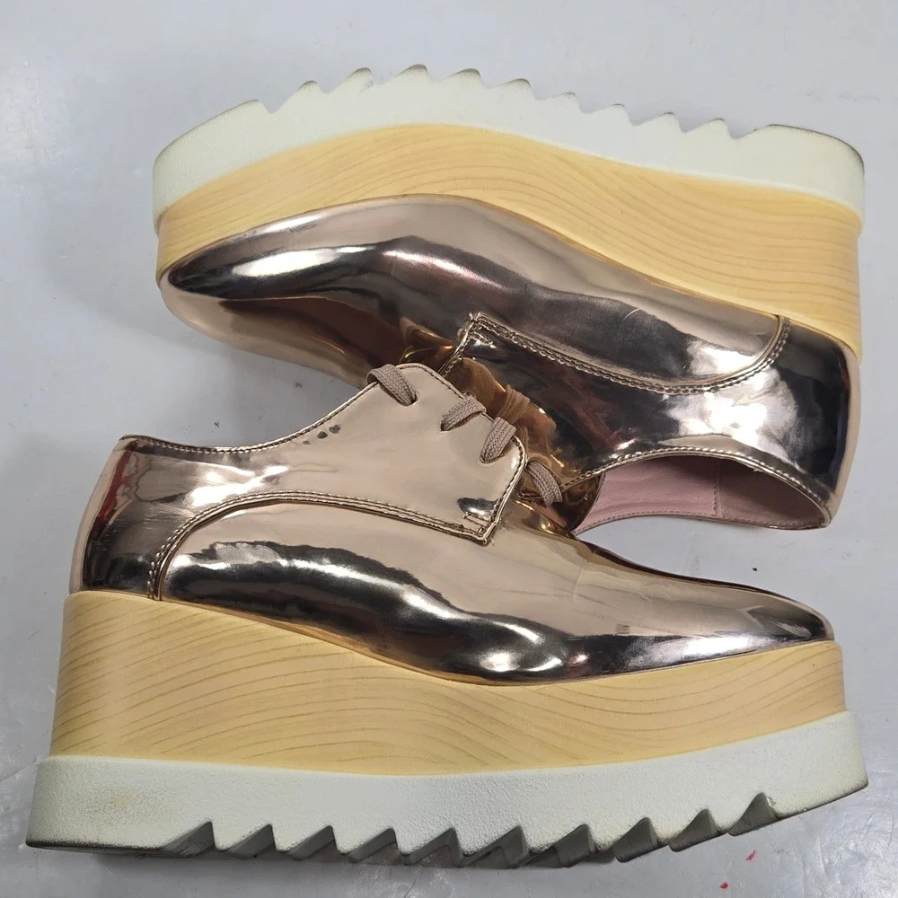 Via Pinky Rose Gold Metallic Platform Wedge Oxfords Size 37 Shark Tooth Sole